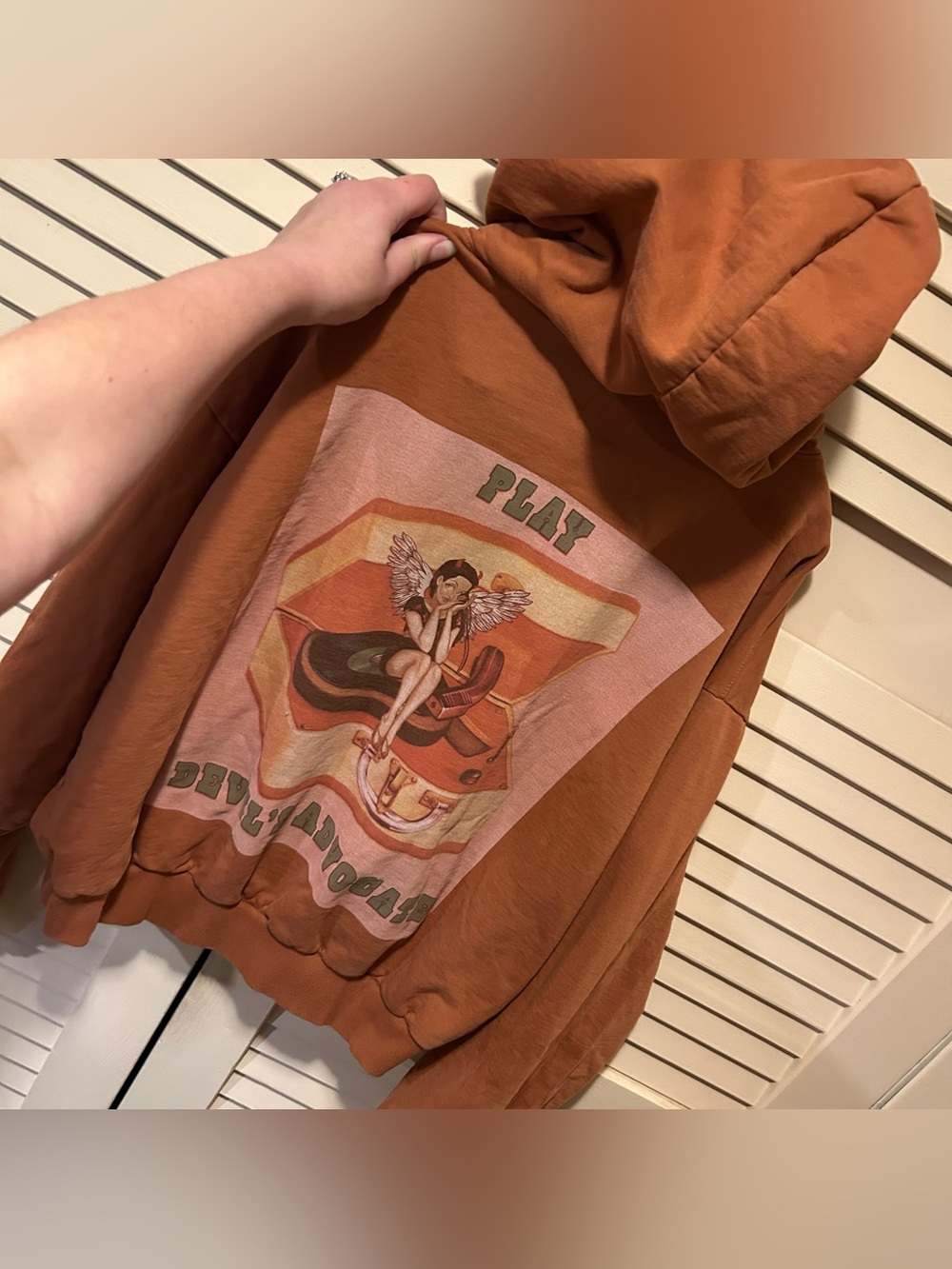 Boys Lie Play Devils Advocate Hoodie Oversized OSO Cropped Orange One Size